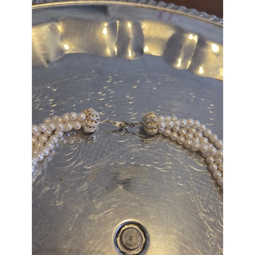 Vintage Four Strand Of Pearls With Silver Clasp